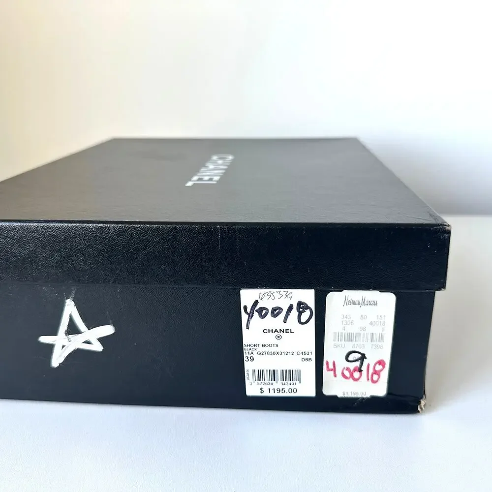 Chanel Black CC Sparkle Glitter Cap Toe Platform Short Boots IT 39 - Picture 14 of 15